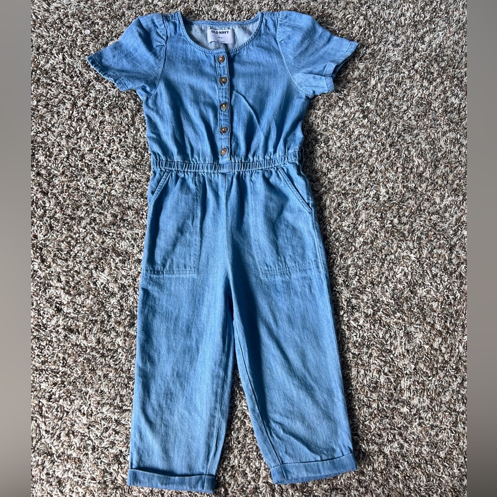 Old Navy girls blue jean jumpsuit.